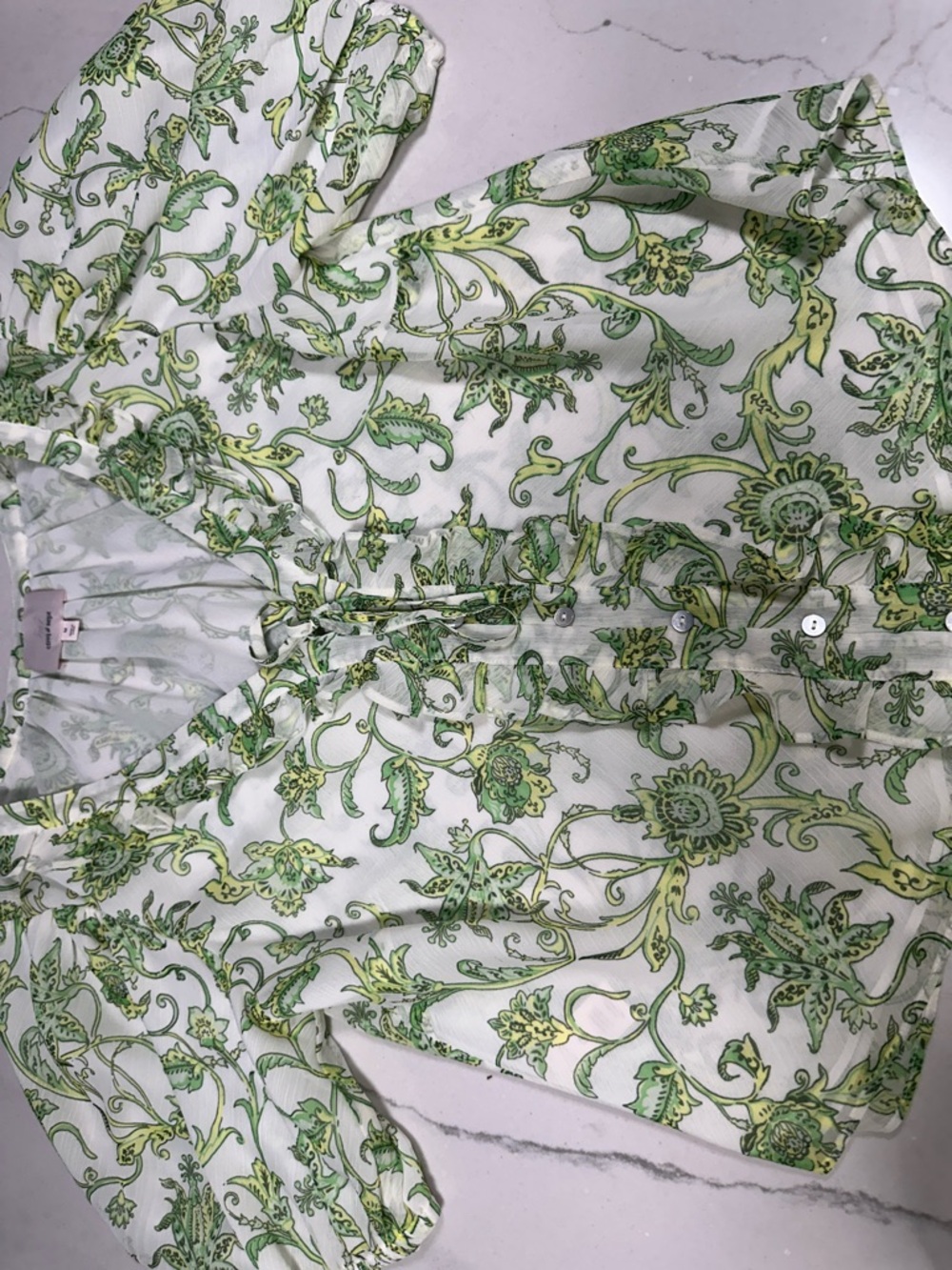 cinq a sept mint and pale yellow floral blouse